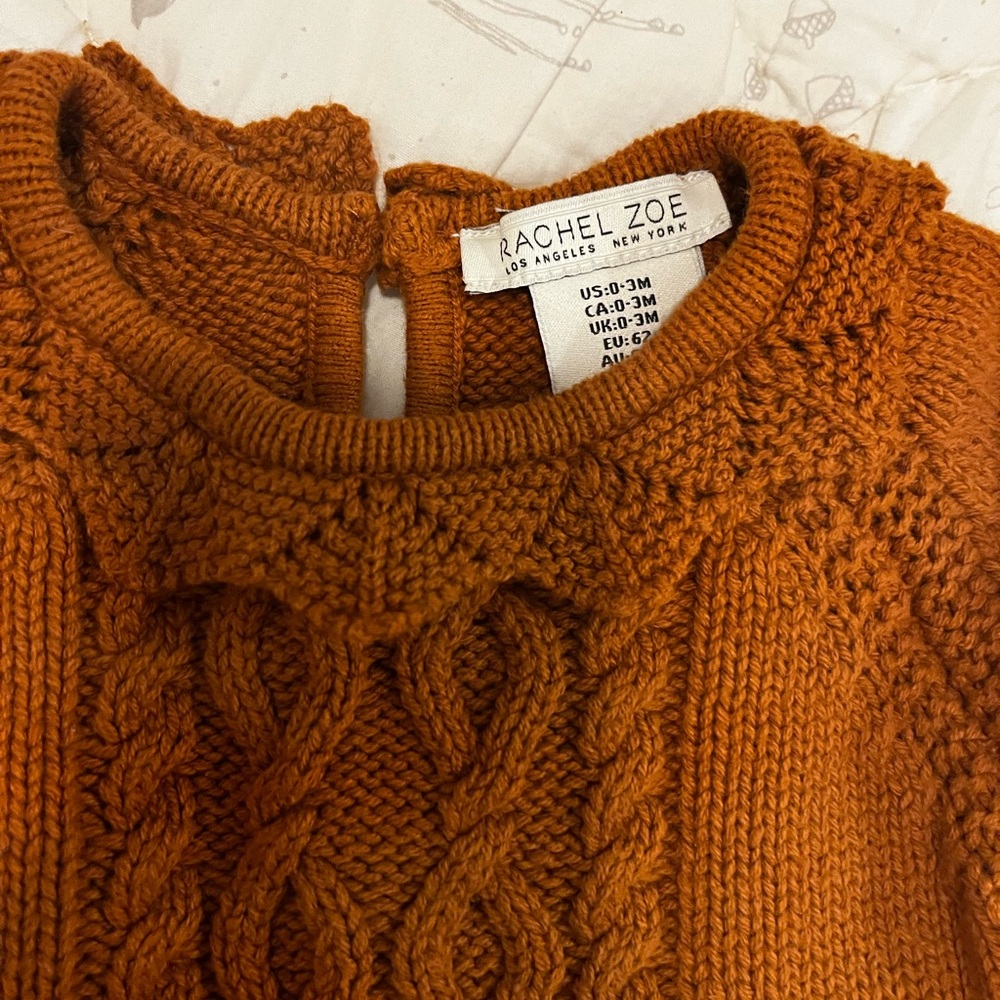Rachel Zoe Burnt Orange Knitted Baby Sweater dress with leggings and bonnett - Picture 3 of 8